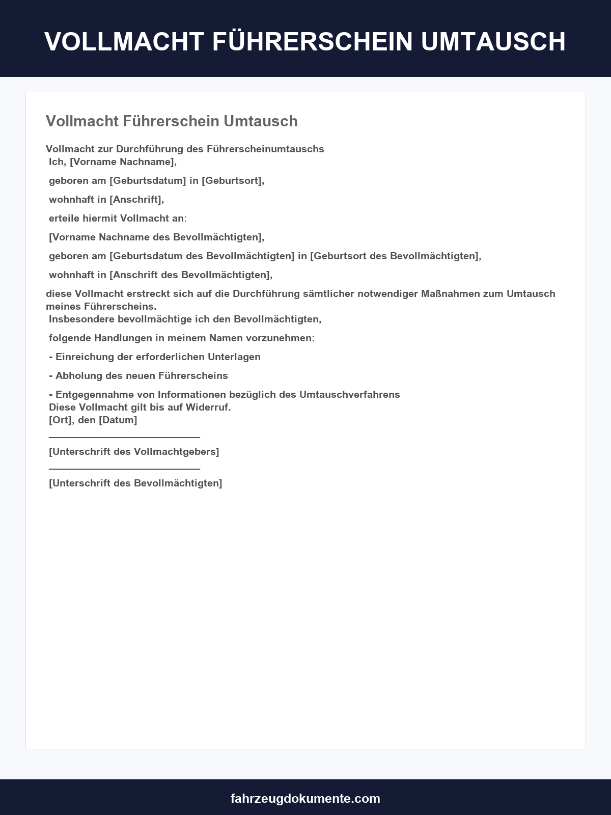 Vollmacht Führerschein Umtausch