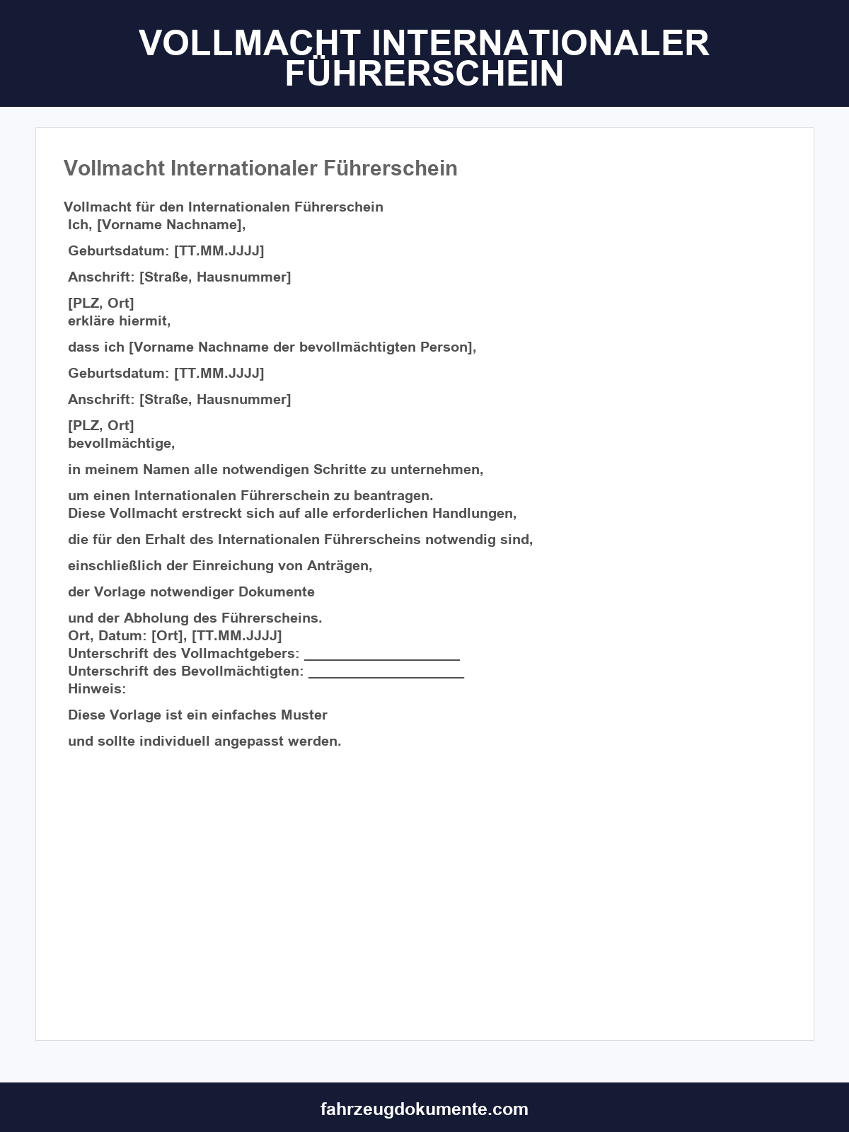 Vollmacht Internationaler Führerschein